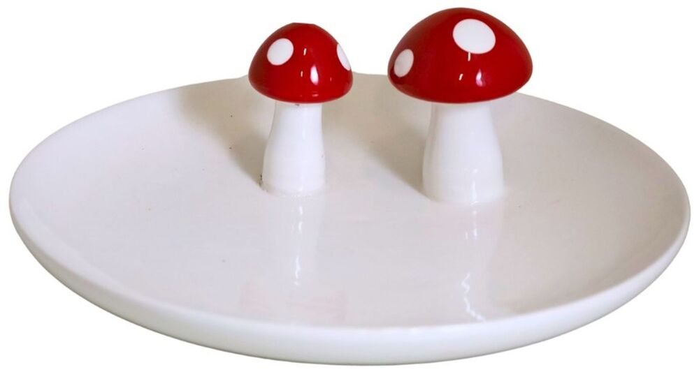 SELSEY Zestaw dwóch talerzy Jellano średnica 23 cm ceramiczne białe z muchomorkami