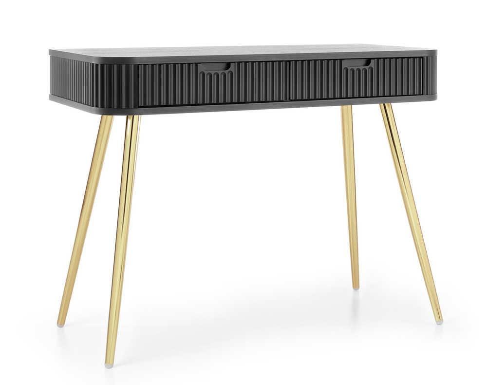 SELSEY Toaletka Zova z dwoma szufladą i lamelowymi frontami 103 cm Czarna ze złotymi nogami