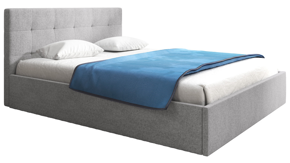 SELSEY Łóżko tapicerowane 180x200 cm Laureno z pojemnikiem na pościel jasnoszare plecionka stelaż metalowy