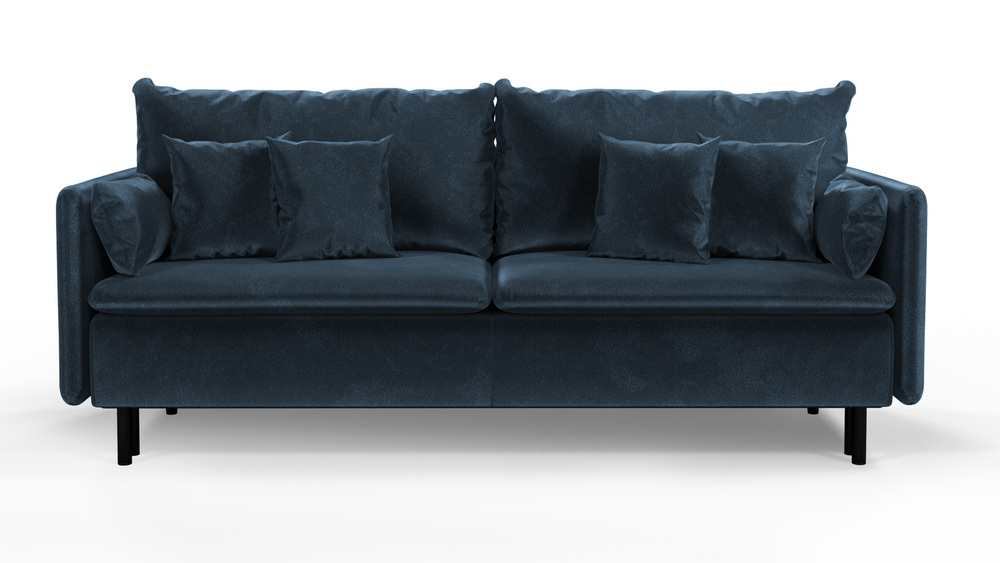 SELSEY Kanapa rozkładana trzyosobowa Gennario z pojemnikiem na czarnych nogach granatowa welur łatwoczyszczący