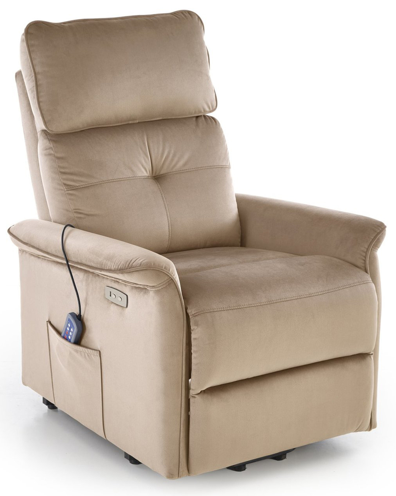 SELSEY Fotel wypoczynkowy Semir z funkcją elektrycznego rozkładania i masażu beżowy velvet