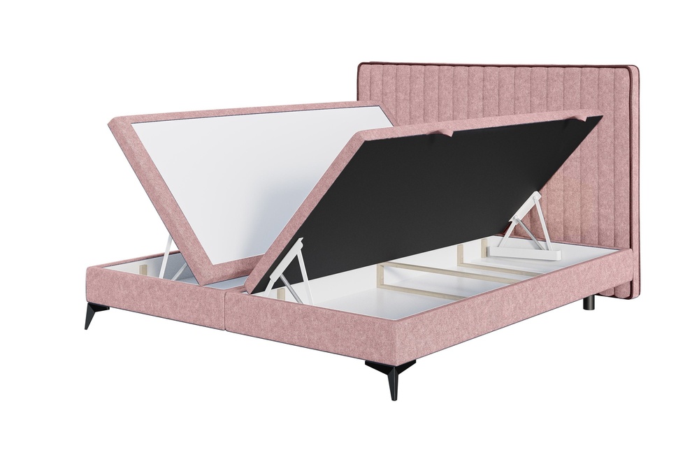 SELSEY Łóżko tapicerowane 140x200 cm Fagnano z pojemnikami różowe