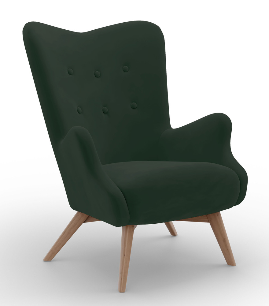 SELSEY Fotel wypoczynkowy uszak Owlly butelkowa zieleń welur