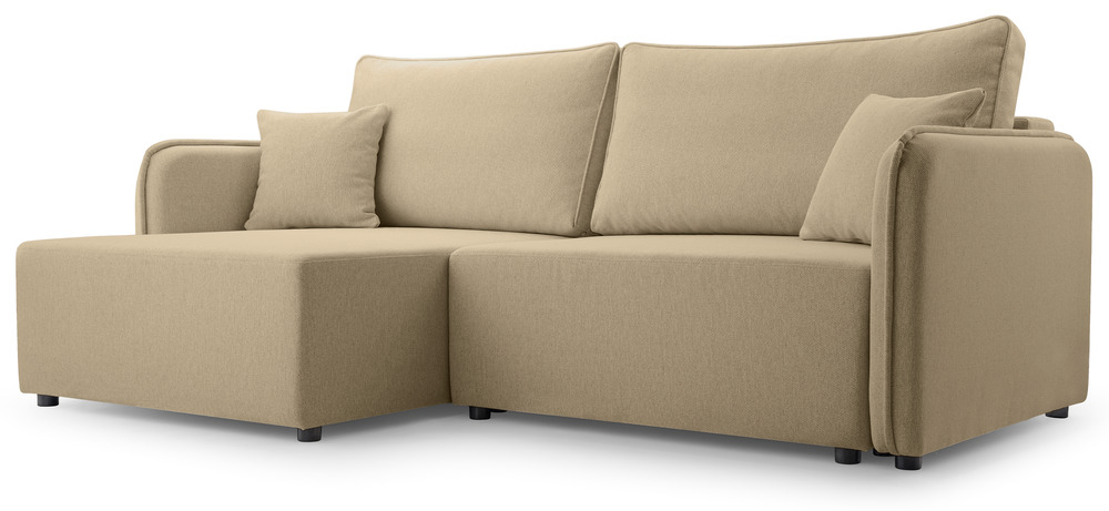 SELSEY Narożnik z funkcją spania Kassian L-kształtny lewostronny z pojemnikiem beżowy plecionka