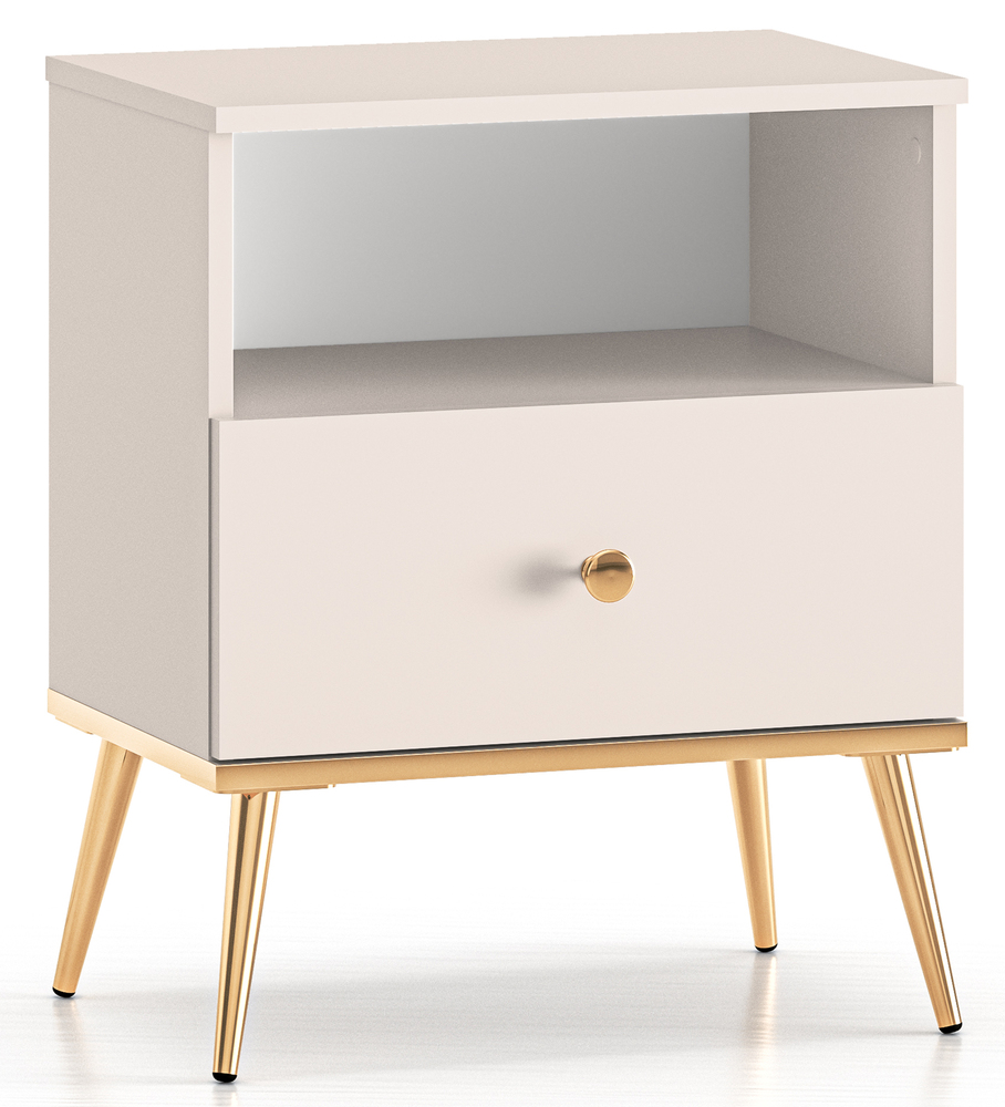 SELSEY Szafka nocna Selgin z szufladą 50 cm szary beż ze złotymi nogami