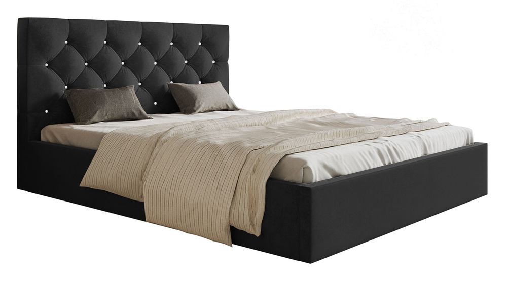 SELSEY Łóżko tapicerowane 180x200 cm Bellaris z pojemnikiem i pikowaniem kryształkami ciemnoszare