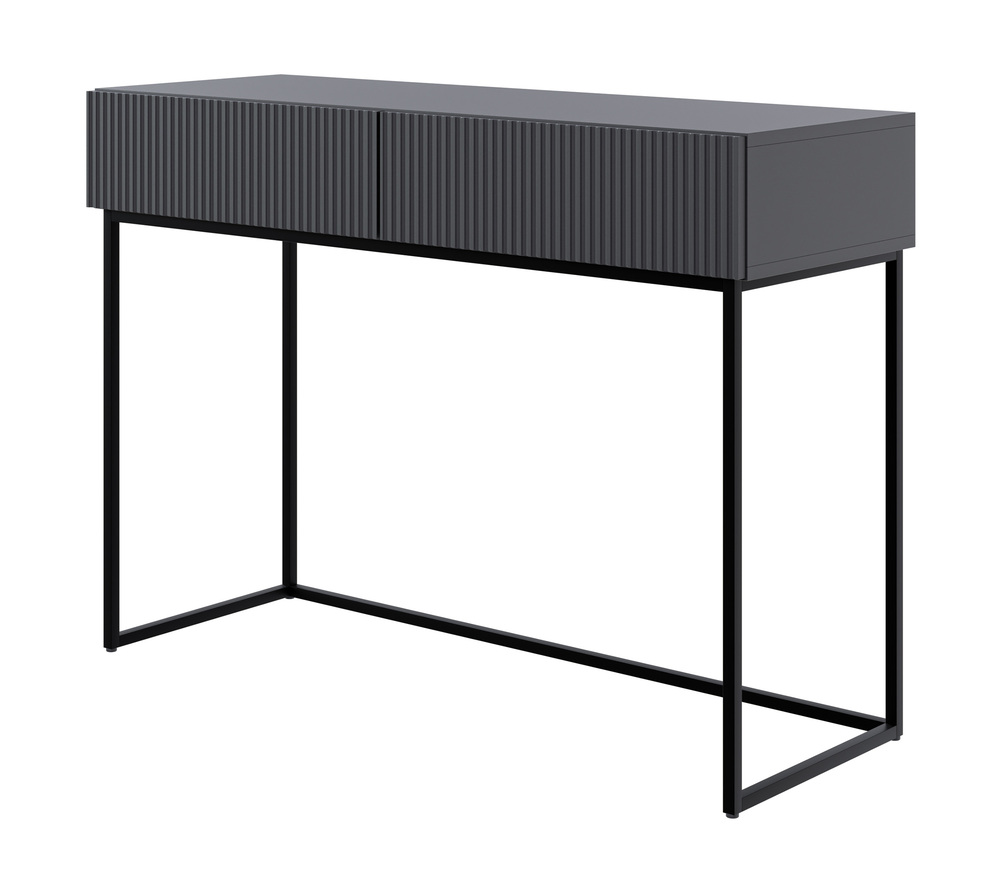 SELSEY Toaletka Veldio z frezowanym frontem i dwiema szufladami 110 cm Czarna z czarnymi nogami