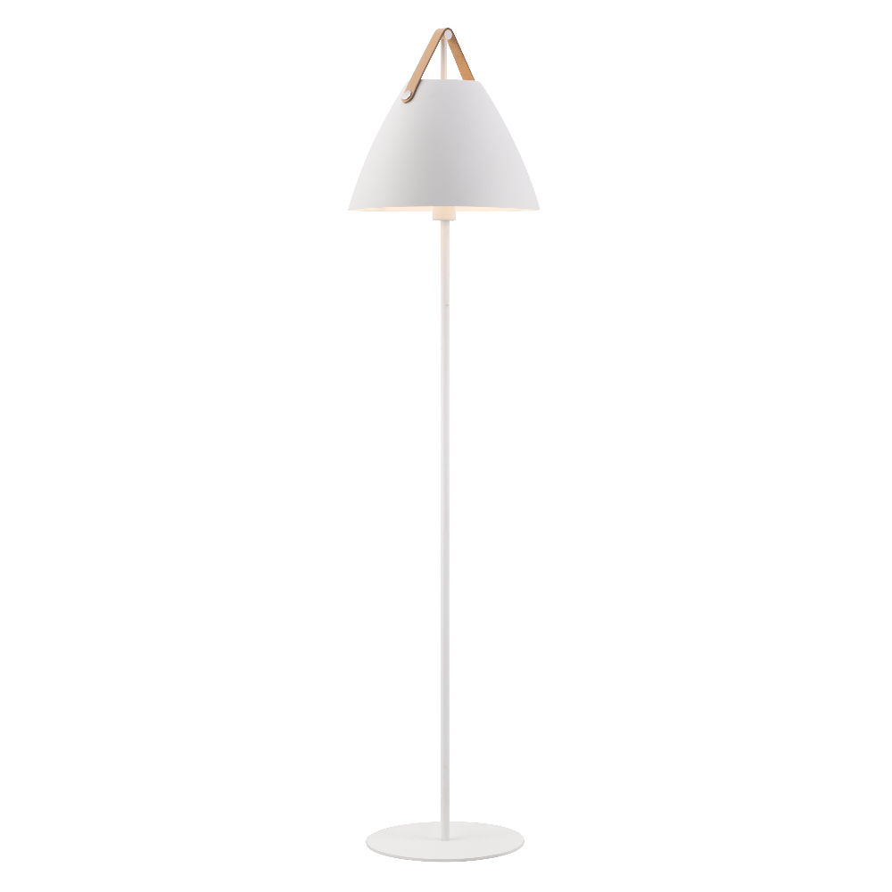 SELSEY Lampa podłogowa Strap 153,7 cm biała ze skórzanym paskiem