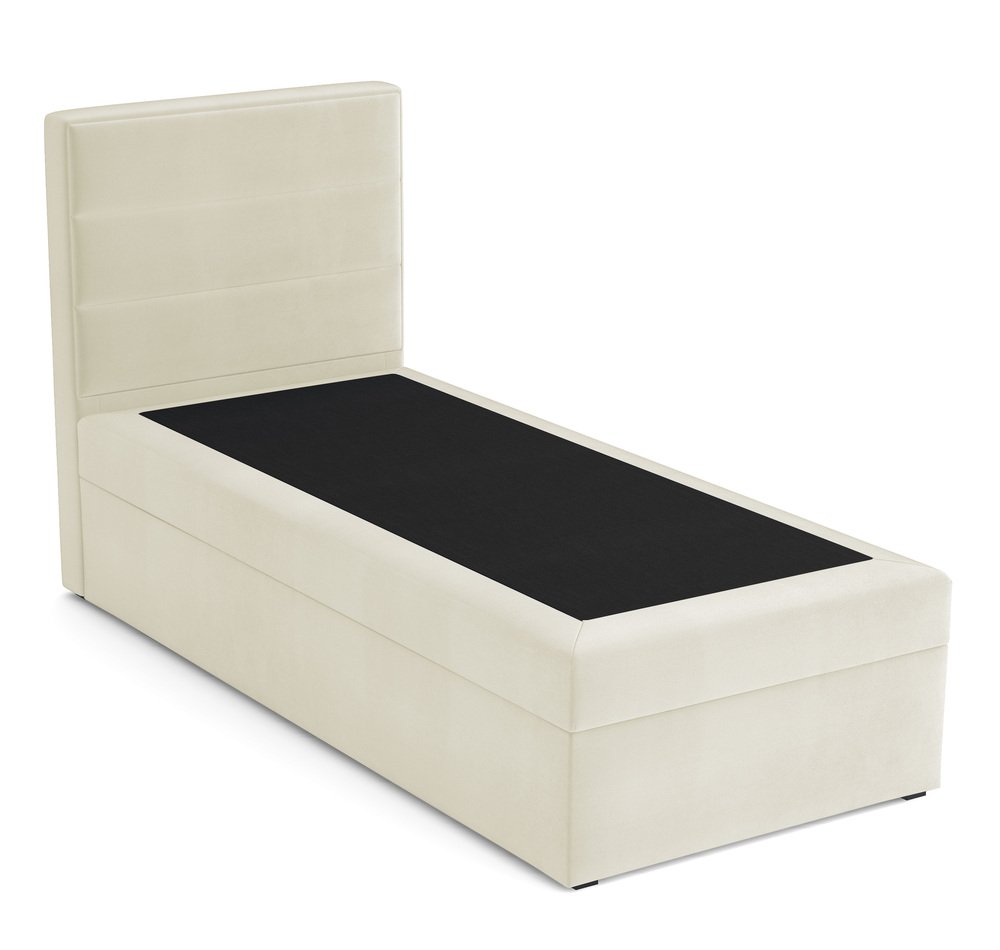 SELSEY Łóżko kontynentalne 90x200 cm Valdamone z pojemnikiem kremowe welur hydrofobowy lewostronne