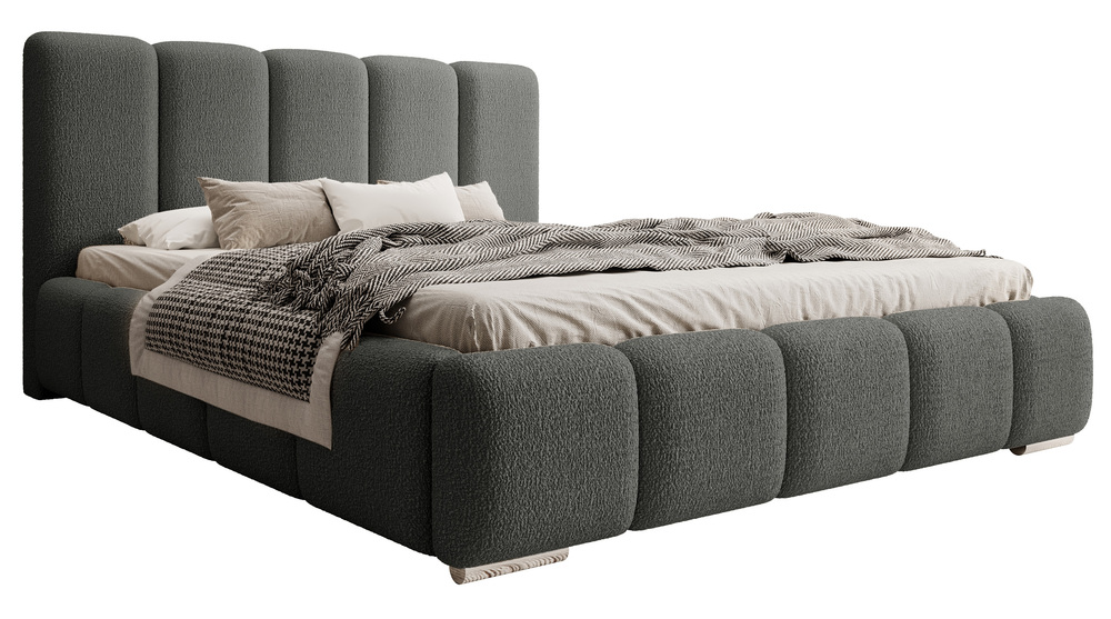 SELSEY Łóżko tapicerowane 140x200 cm Fiftino z pojemnikiem na pościel ciemnoszare boucle