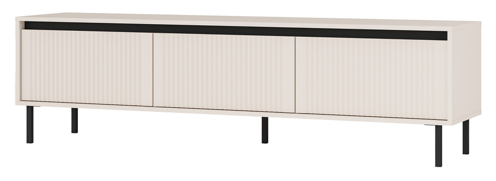 SELSEY Szafka RTV Osaka z trzema szufladami i ryflowanymi frontami 179 cm beż piaskowy na czarnych nogach