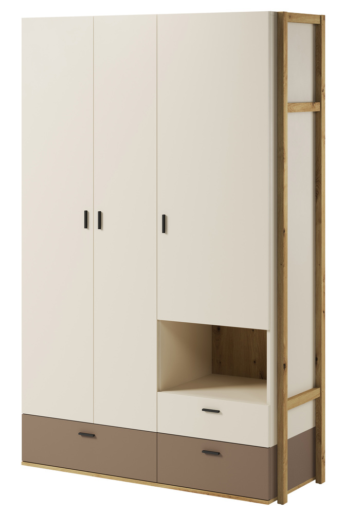 SELSEY Szafa młodzieżowa Lenny z trzema szufladami i wnęką dąb artisan, beż, truflowy