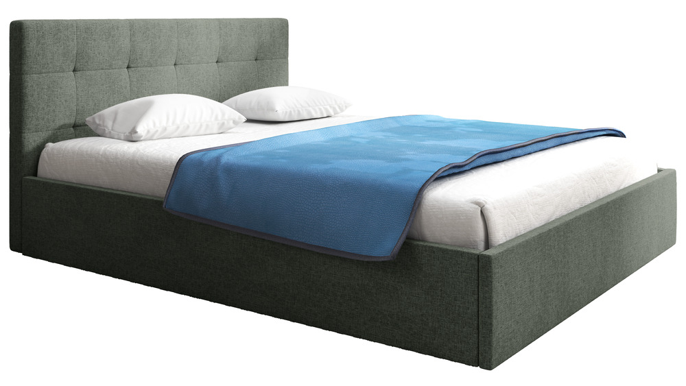 SELSEY Łóżko tapicerowane 140x200 cm Laureno z pojemnikiem na pościel szałwiowe plecionka stelaż metalowy