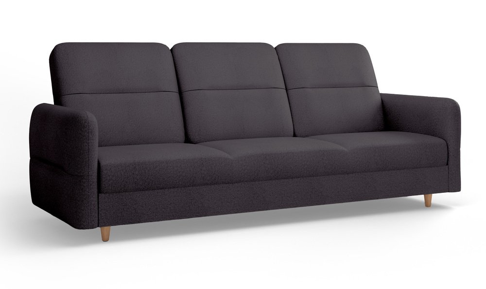 SELSEY Kanapa rozkładana trzyosobowa Dakari z pojemnikiem ciemnografitowa welur hydrofobowy