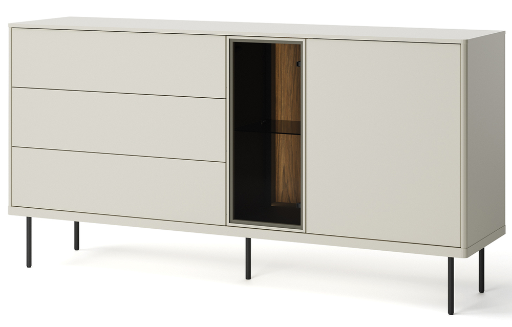 SELSEY Komoda dwudrzwiowa Epiro z trzema szufladami i oświetleniem 161 cm szary beż / dąb ciemny