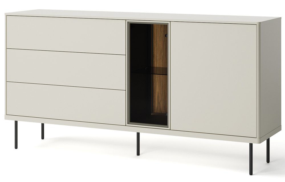 SELSEY Komoda dwudrzwiowa Epiro z trzema szufladami i oświetleniem 161 cm szary beż / dąb ciemny