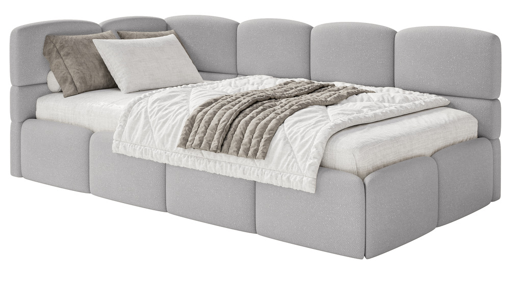 SELSEY Łóżko młodzieżowe 90x200 cm Cloudy lewostronne z pojemnikiem jasnoszare szenil