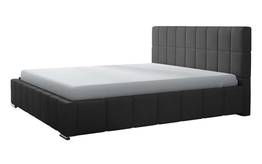 SELSEY Łóżko tapicerowane Vibone 140x200 ze stelażem metalowym i pojemnikiem ciemnoszare hydrofobowe