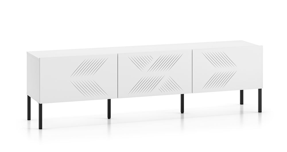 SELSEY Szafka RTV Nebbato 170 cm biała z czarnymi nóżkami