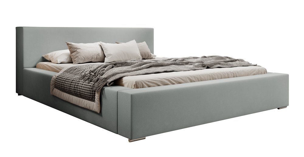 SELSEY Łóżko tapicerowane 180x200 cm Pancetto z pojemnikiem jasnoszary welur