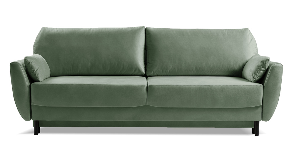 SELSEY Kanapa rozkładana trzyosobowa Toivola z pojemnikiem jasnozielona velvet hydrofobowa