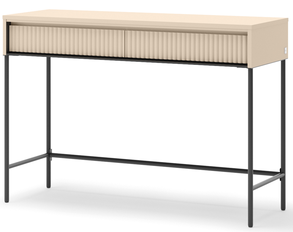 SELSEY Toaletka Trend z szufladami i oświetleniem 112 cm ryflowane fronty beż piaskowy / czarny