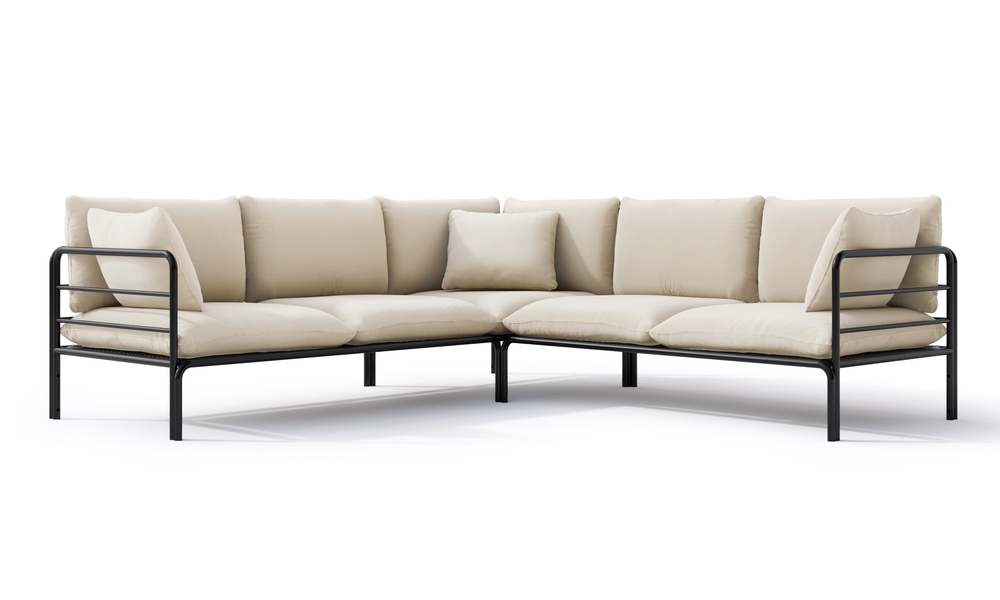 SELSEY Narożnik ogrodowy Worcully w tkaninie hydrofobowej beżowy/ czarny stelaż