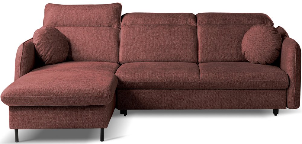 SELSEY Narożnik z funkcją spania Belvo L-kształtny lewostronny z regulowanymi zagłówkami i pojemnikiem miedziany szenil hydrofobowy łatwoczyszczący