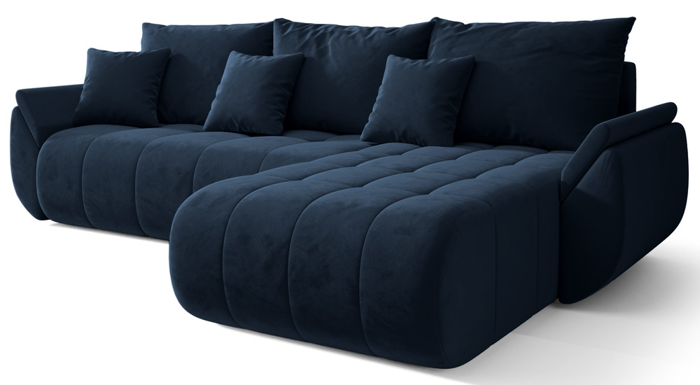 SELSEY Narożnik z funkcją spania Romuldi L-kształtny prawostronny z pojemnikiem granatowy welur hydrofobowy