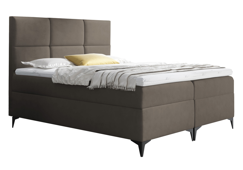 SELSEY Łóżko kontynentalne Firome 140x200 z dwoma pojemnikami, materacem i topperem ciemnobrązowe hydrofobowe