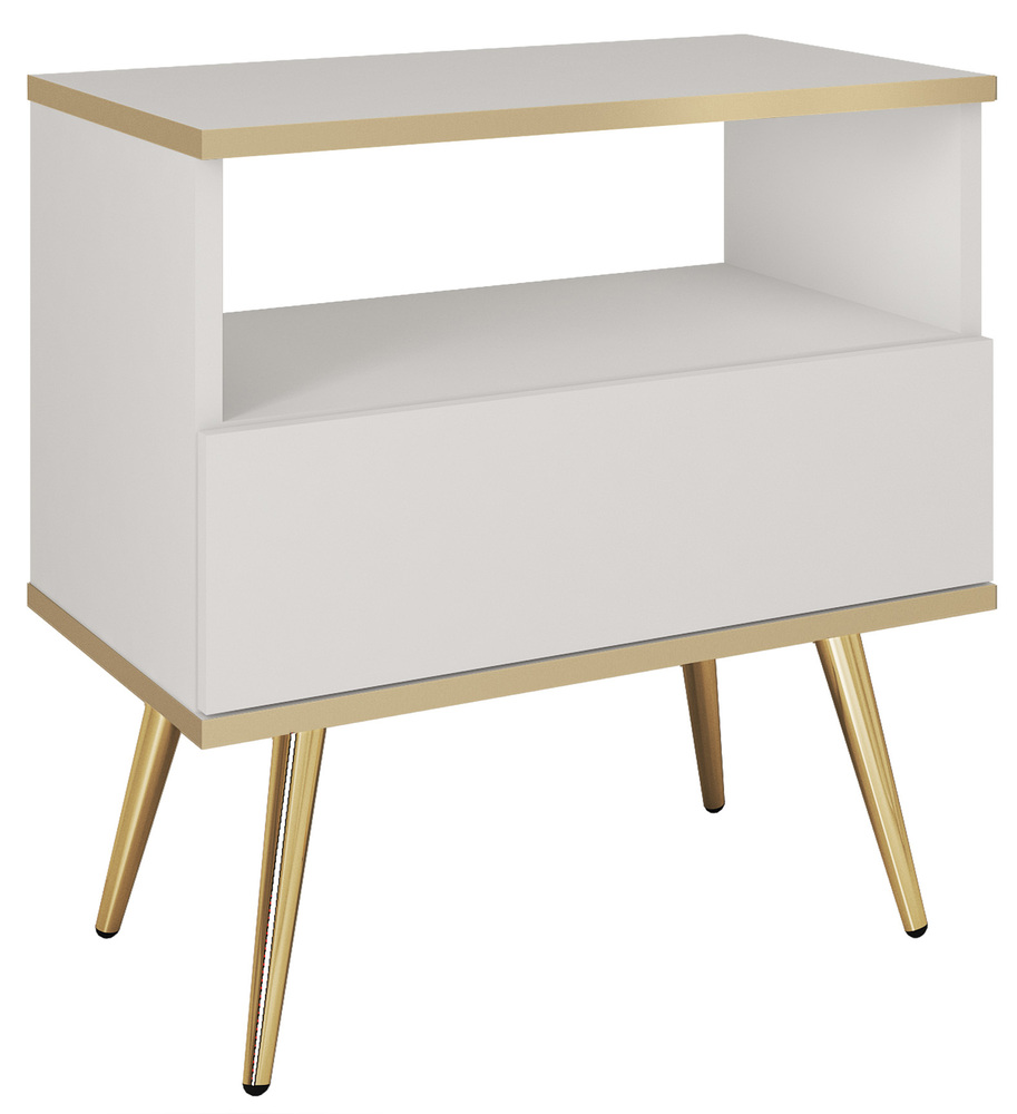 SELSEY Szafka nocna Glinte z szulfadą 54 cm biała ze złotymi nogami