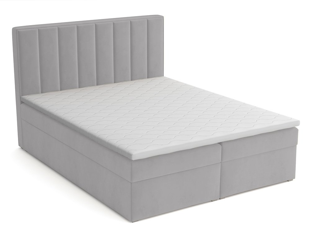 SELSEY Łóżko kontynentalne 160x200 cm Rinus z pojemnikami i topperem jasnoszare welur