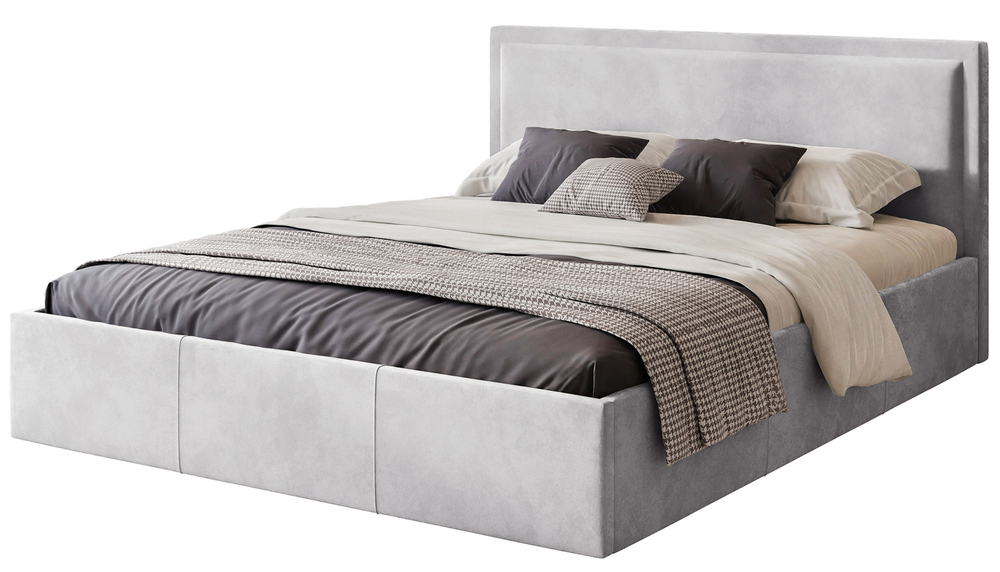 SELSEY Łóżko tapicerowane 180x200 cm Soave z pojemnikiem i metalowym stelażem jasnoszary welur