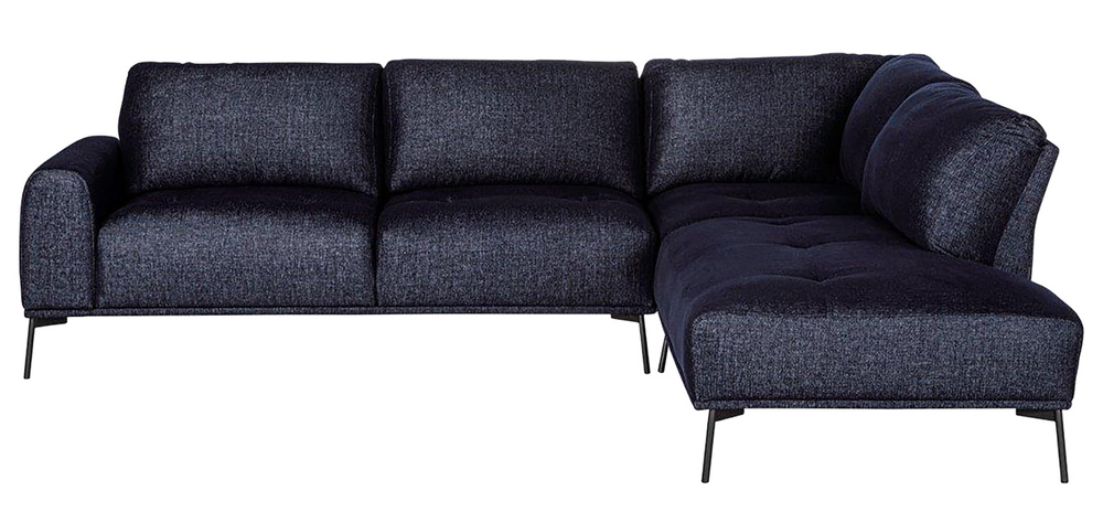 SELSEY Narożnik modułowy Merukis L-kształtny na czarnych nóżkach granatowy w tkaninie łatwoczyszczącej prawostronny