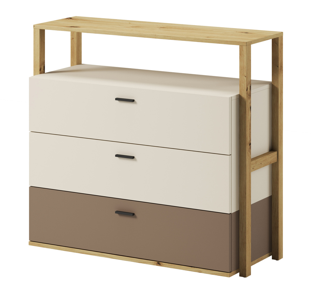 SELSEY Komoda młodzieżowa Lenny z trzema szufladami dąb artisan, beż, truflowy