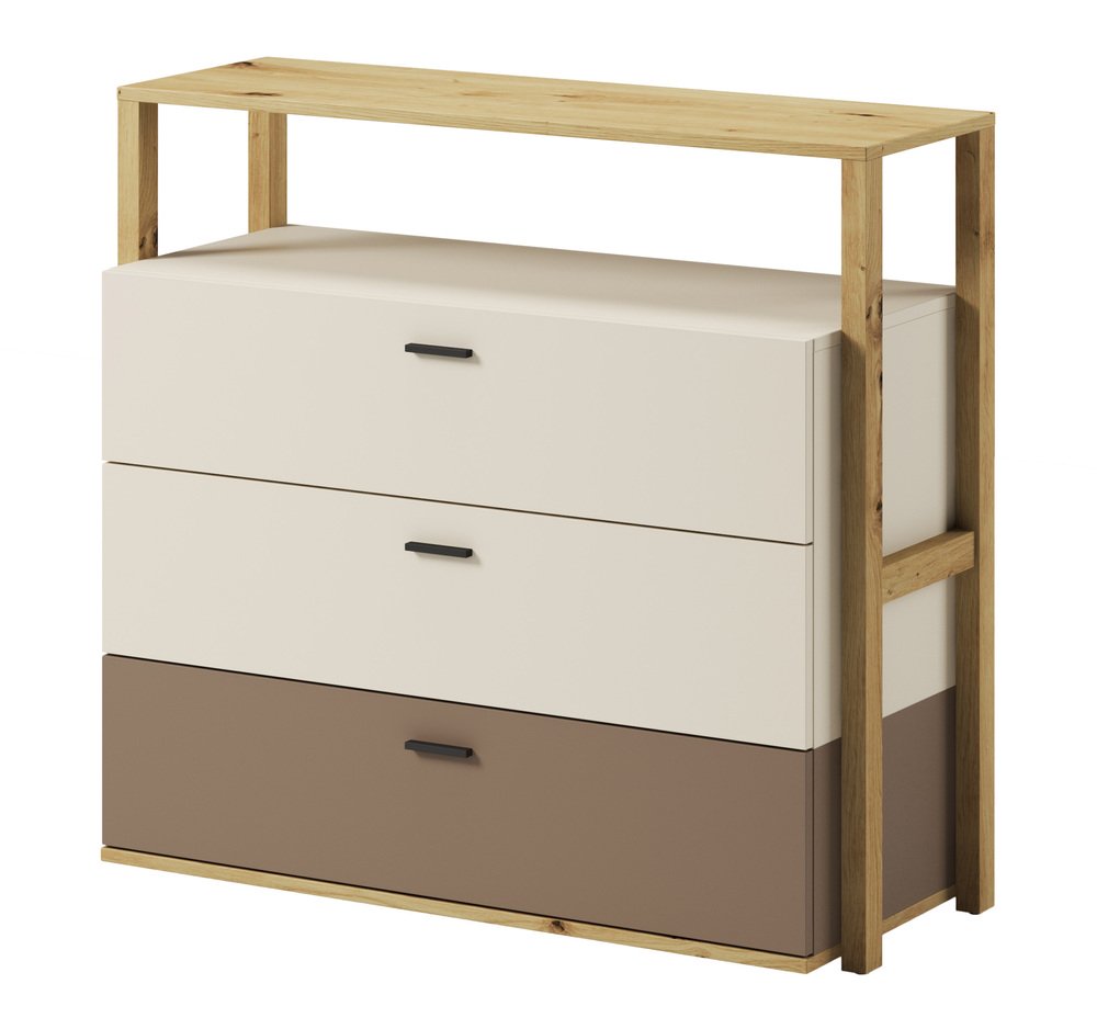 SELSEY Komoda młodzieżowa Lenny z trzema szufladami dąb artisan, beż, truflowy