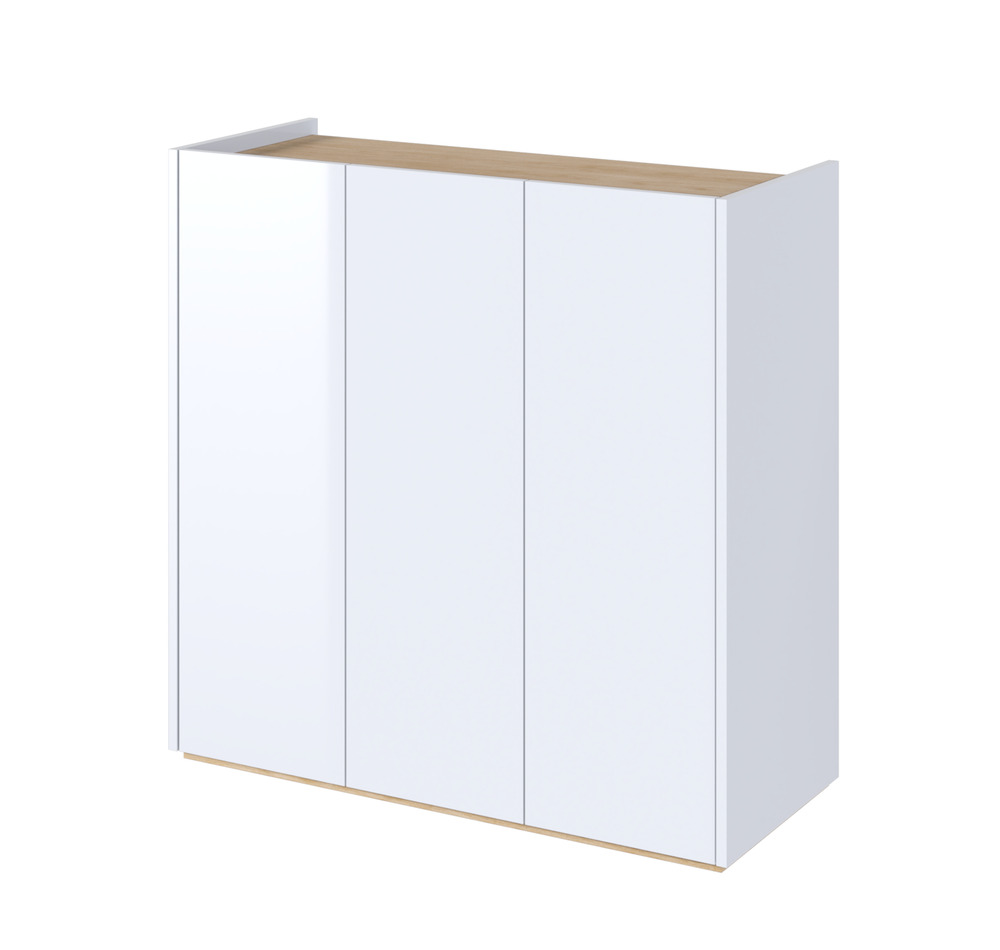 SELSEY Komoda trzydrzwiowa Easy z oświetleniem LED 95 cm Biała połysk/Dąb Scandi