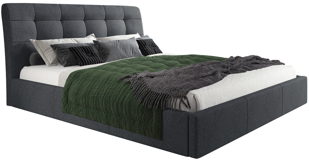 SELSEY Łóżko tapicerowane 180x200 cm Alneo z pojemnikiem grafitowe plecionka