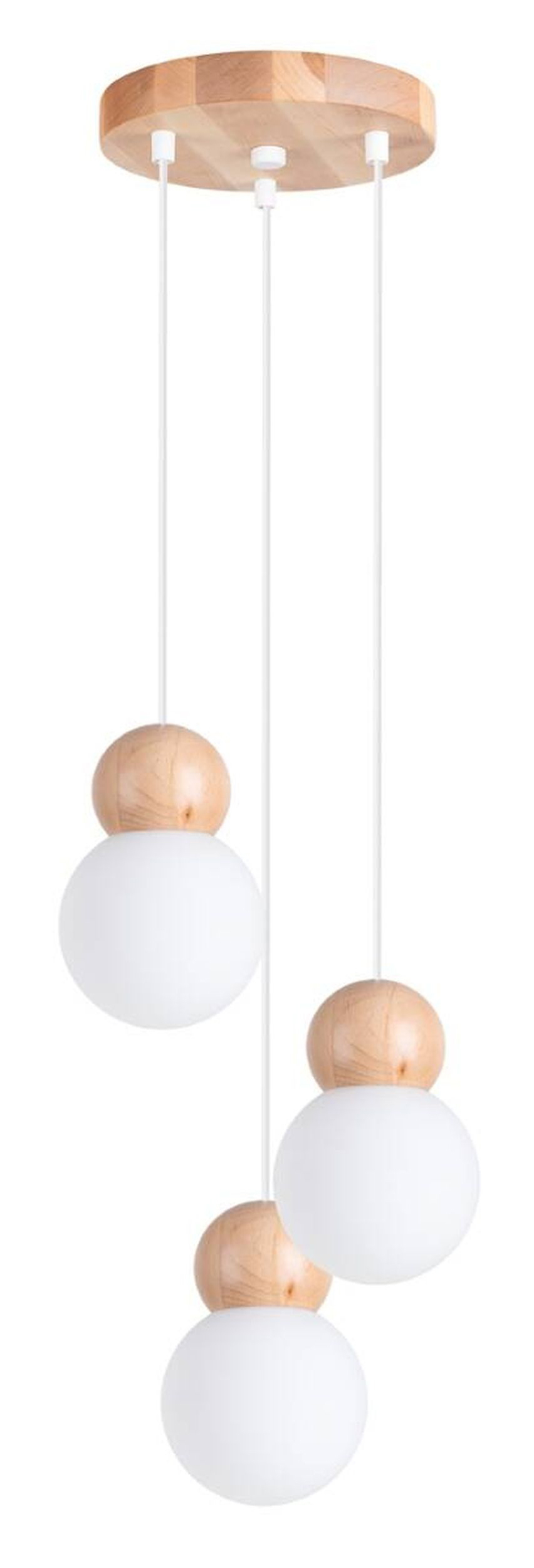 SELSEY Lampa wisząca Pekka x3 na okrągłej podsufitce biała/naturalne drewno