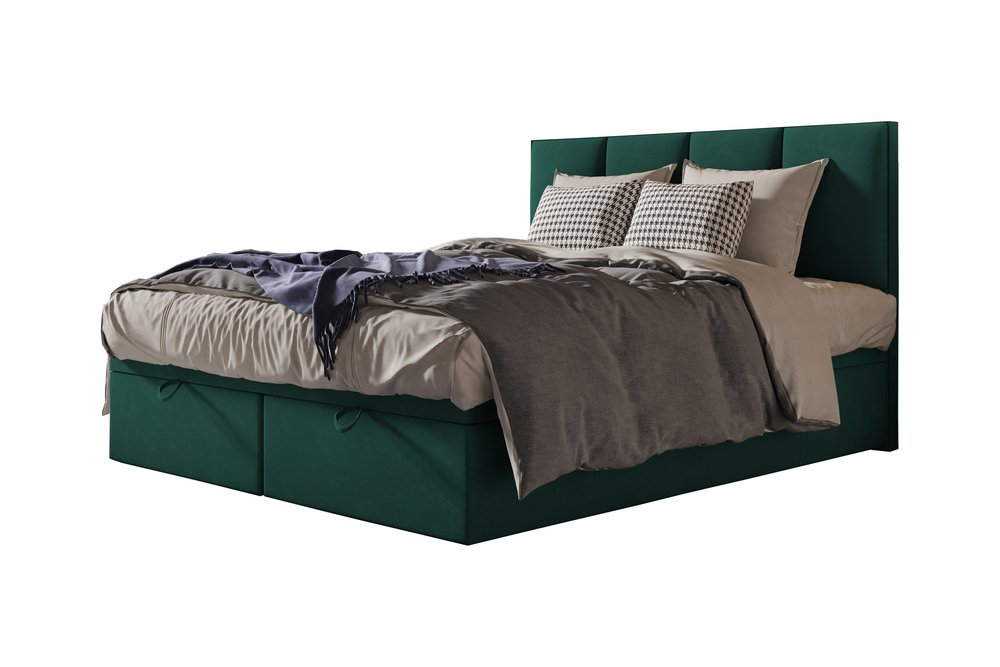 SELSEY Łóżko kontynentalne 180x200 cm Mercatale z pojemnikami zielony welur