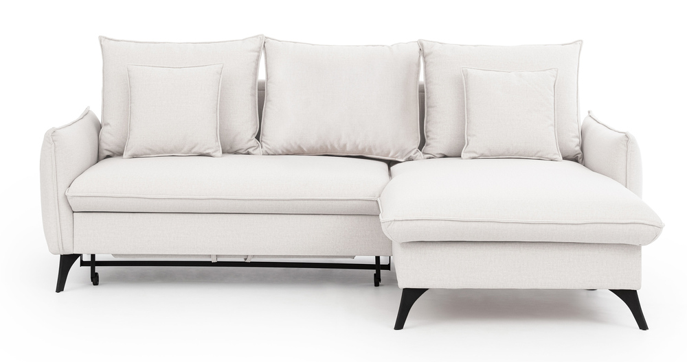 SELSEY Narożnik z funkcją spania Cambiano L-kształtny z pojemnikiem kremowy w tkaninie łatwoczyszczącej prawostronny