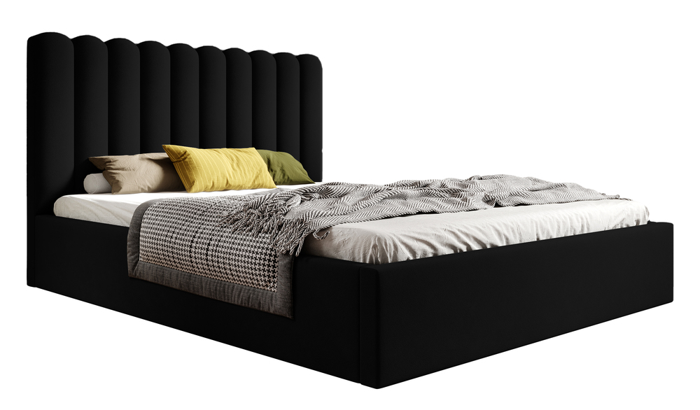 SELSEY Łóżko tapicerowane 160x200 cm Motoba z pojemnikiem i metalowym stelażem z podnośnikiem gazowym szare welur