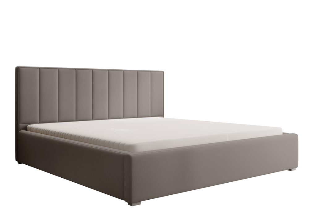 SELSEY Łóżko tapicerowane 160x200 cm Rinus z pojemnikiem beżowe w tkaninie hydrofobowej