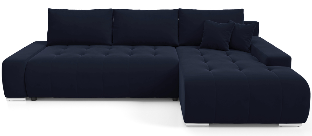 SELSEY Narożnik z funkcją spania Magliano L-kształtny prawostronny z pojemnikiem granatowy welur