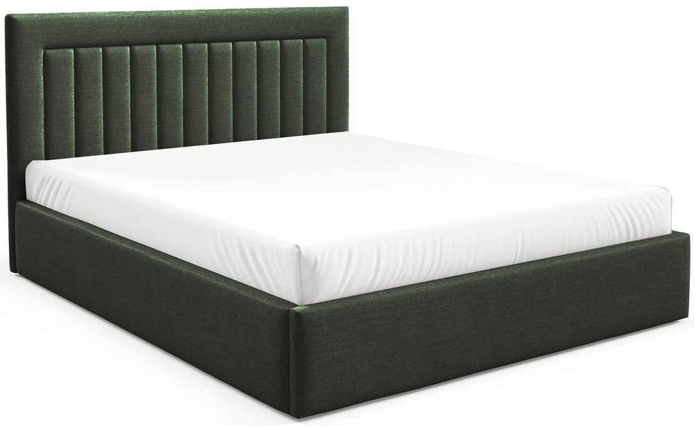SELSEY Łóżko tapicerowane 160x200 cm Averin z pojemnikiem ciemnozielone welur