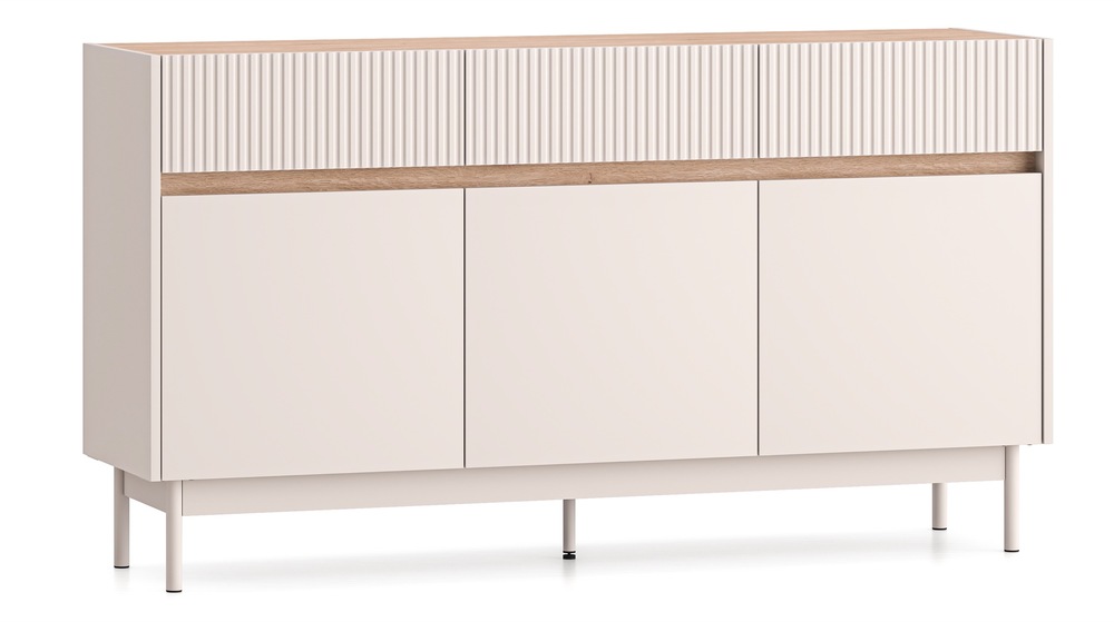 SELSEY Komoda trzydrzwiowa Dunea z trzema szufladami 154 cm kaszmir/dąb