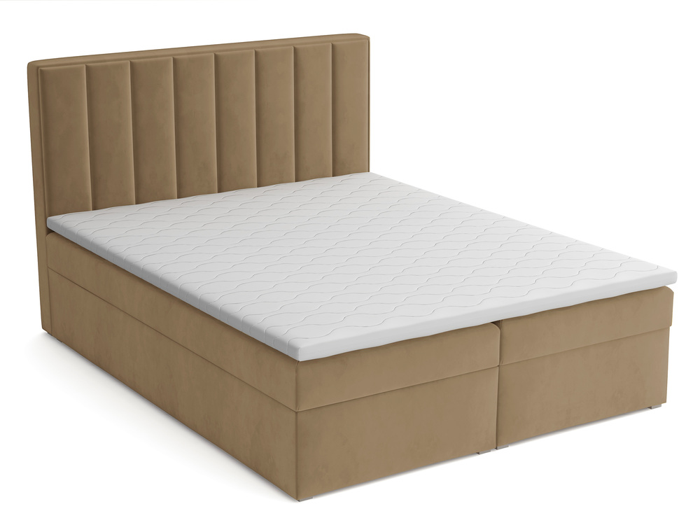 SELSEY Łóżko kontynentalne 140x200 cm Rinus z pojemnikami i topperem beżowe welur