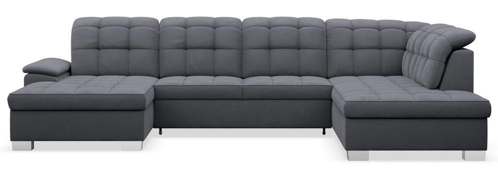 SELSEY Narożnik z funkcją spania Jamaal U-kształtny lewostronny z pojemnikiem ciemnoszary welur hydrofobowy