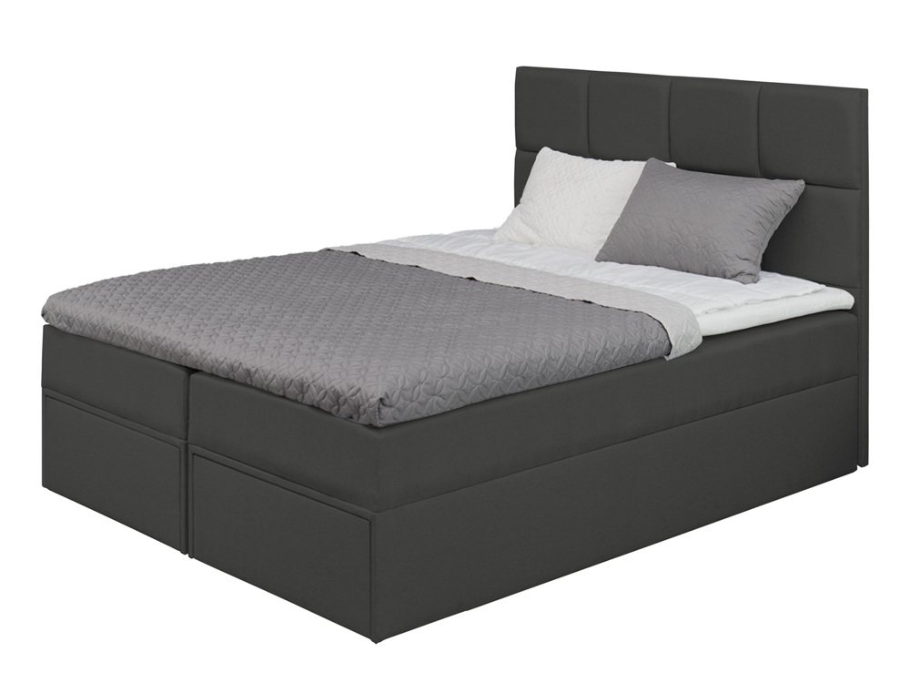 SELSEY Łóżko kontynentalne 160x200 cm Tokio z pojemnikami i szufladami grafitowe welur hydrofobowy