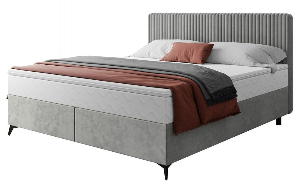 SELSEY Łóżko kontynentalne 160x200 cm Falwo z pojemnikiem jasnoszare gruby sztruks